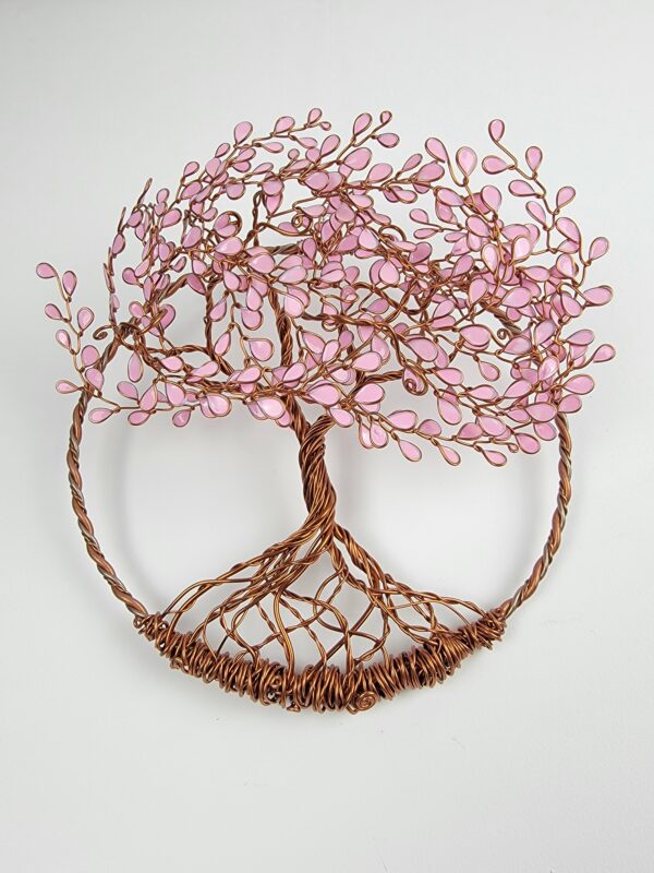 Arbre de vie en relief 20cm cuivré et rose pâle cerisier japonais